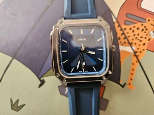 Fossil Men`s Inscription Three-Hand Date Navy Silicone Watch - FS5979