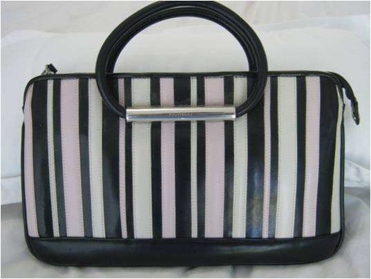 FIORELLI HANDBAG, BLACK AND PINK STRIPES - AS NEW