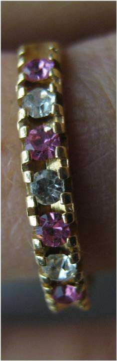GOLD FILLED RING WITH PINK AND WHITE STONES - WELL DONE