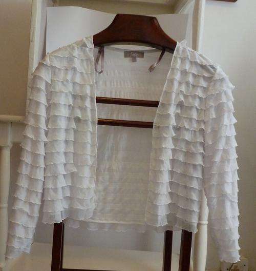 WHITE RUFFLE JACKET - BOLERO STYLE - SIZE 12