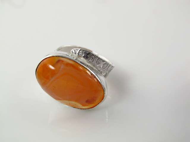 WILD MANDARIN AGATE SILVER RING-SIZE 8.5