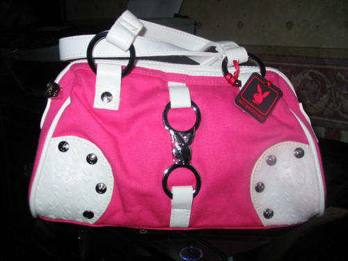 PLAYBOY PINK/WHITE TWO TOP HANDLE HAND BAG NEW/PACKAGE