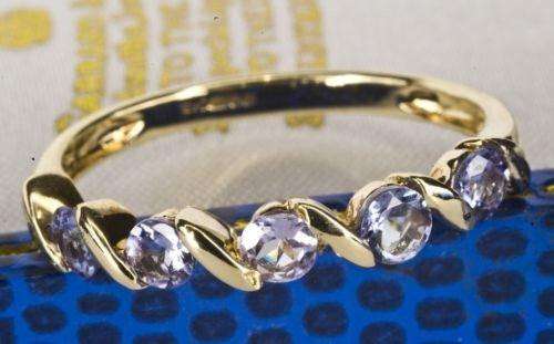 STYLISH 9ct GOLD NATURAL TANZANITE FANCY BAND RING