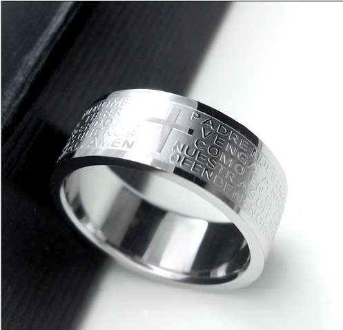 MENS FASHIONABLE CROSS BIBLE TITANIUM STEEL RING