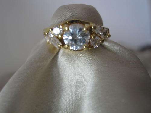 GOLD ELECTROPLATED WITH UNUSUAL CUT CZ DIAMONDS - SIZE 5 (perfect for pinkie finger)