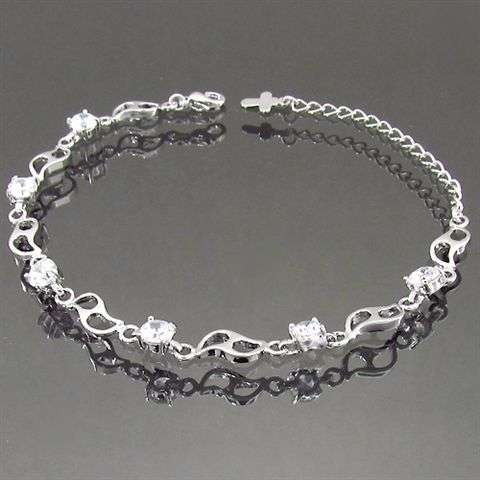 TENNIS BRACELET WHITE GOLD PLATED WITH CLEAR TOPAZ STONES