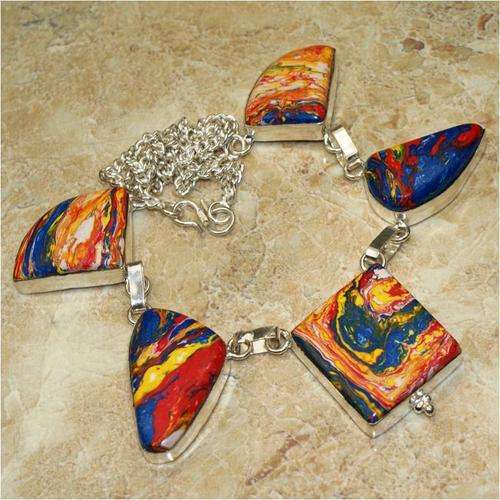 WOW! TOO BEAUTIFUL MOSAIC JASPER IN SILVER - UNIQUE CHUNKY NECKLACE