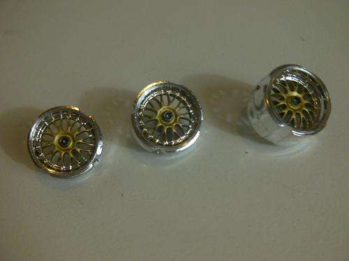 3 x 1/32 SCALE SLOT CAR RIMS , NO TYRES. ***VERY LIGHT RIMS***