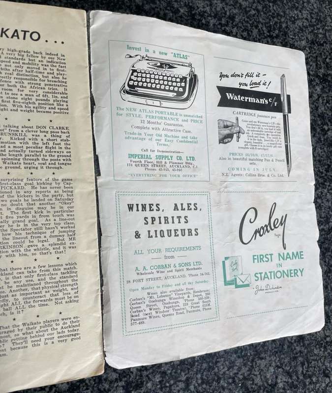 RUGBY : 1956 AUCKLAND vs SOUTH AFRICA PROGRAMME