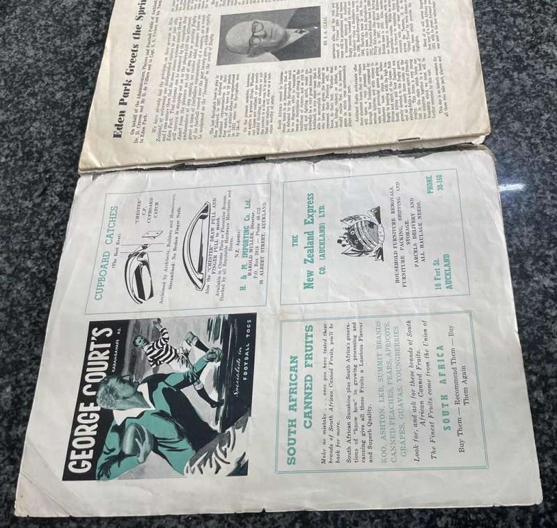 RUGBY : 1956 AUCKLAND vs SOUTH AFRICA PROGRAMME