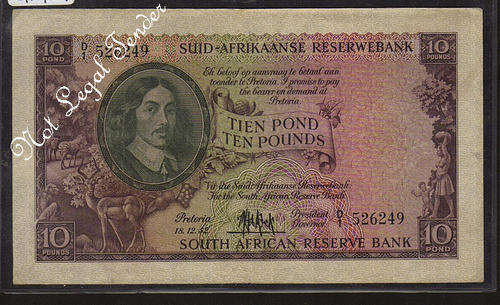MH DE KOCK TEN POUNDS AFR/ENG THIRD ISSUE D1 1952 - VF