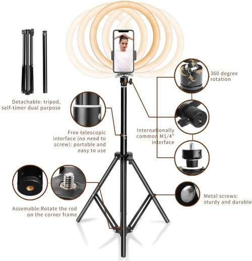 Ring Light 10" with Adjustable Tripod Stand & Phone Holder for Youtube Video, Dimmable Desk LED Ring