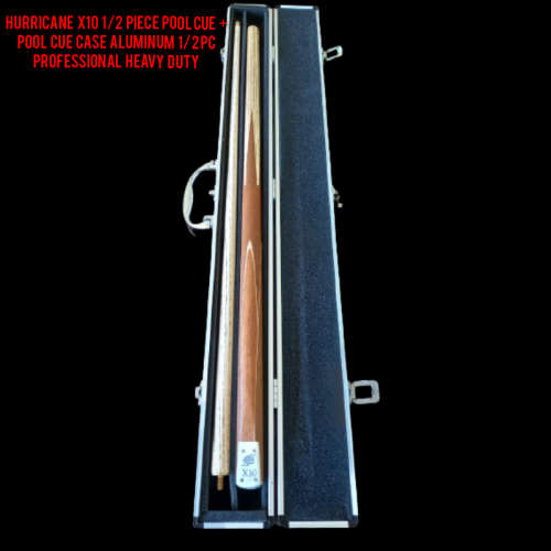 Hurricane X10 1/2 Piece Pool Cue + Pool Cue Case Aluminum 1/2 Pc Professional Heavy Duty