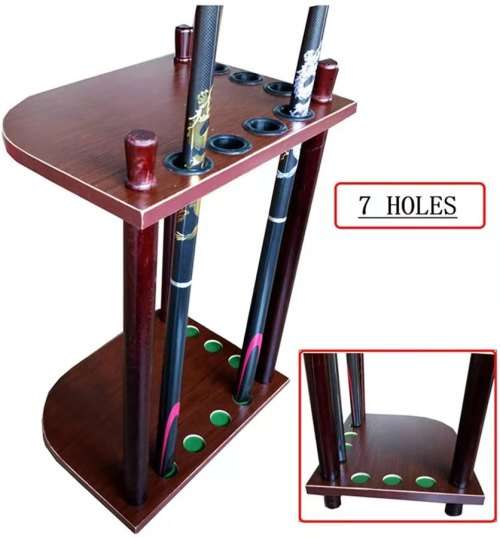 Wooden Pool Cue Holder Snooker Rack Shelf - for 7 Pool Cues for Clubs and Pool Players