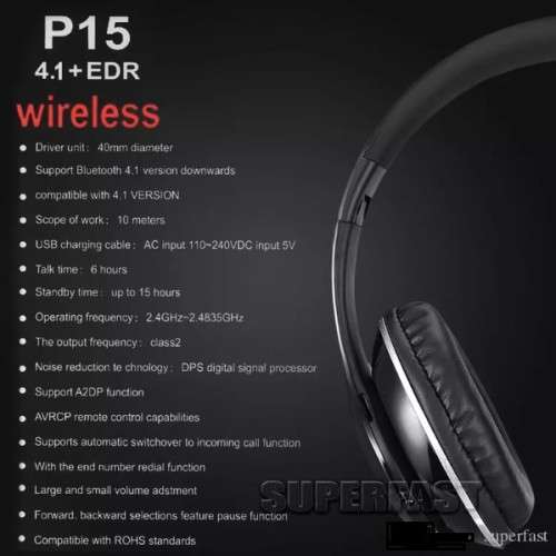 Bluetooth Headphones, Wireless Headset Hi-Fi Stereo, Foldable, inbuilt Mic for Smartphones (BLACK)