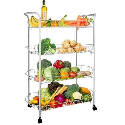 4 Tier Vegetable Fruit Storage Kitchen Trolley Rack Chrome