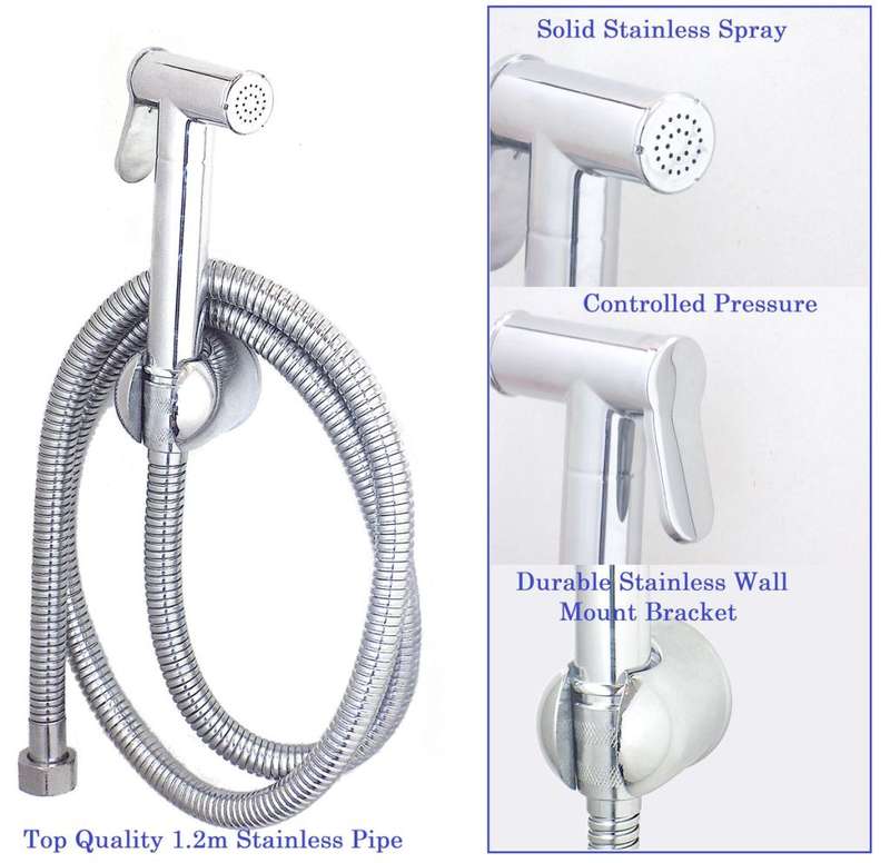 Bidet Set Stainless Steel + Wall Bracket + 1.2m Hose/Pipe