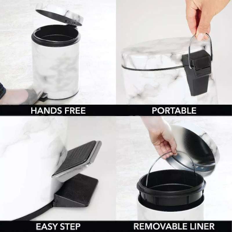 Marble Design 5 Litre Dustbin - White