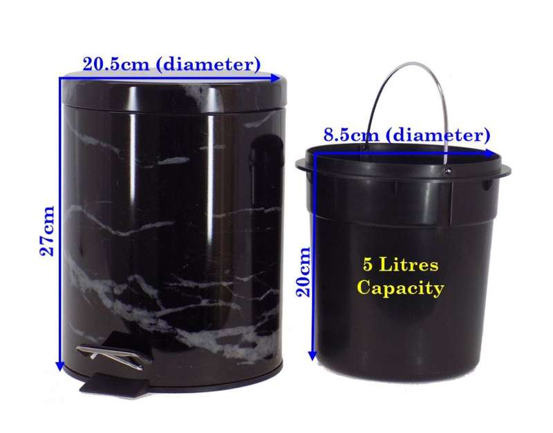 Marble Design 5 Litre Dustbin - Black