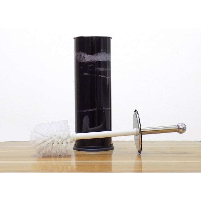 Toilet Brush Round Steel - Marble Design - Black