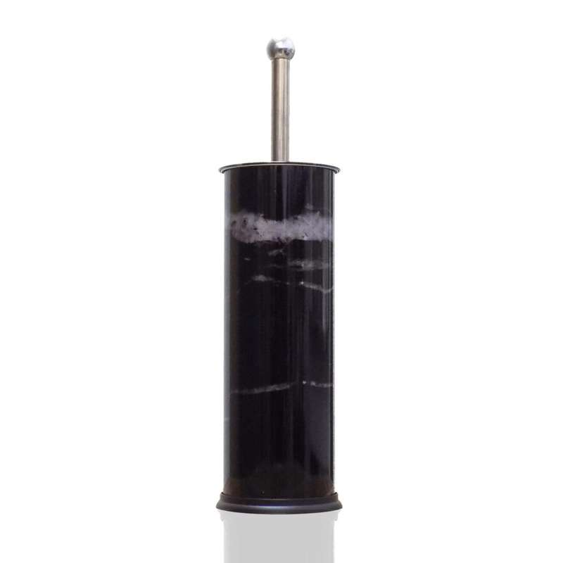 Toilet Brush Round Steel - Marble Design - Black