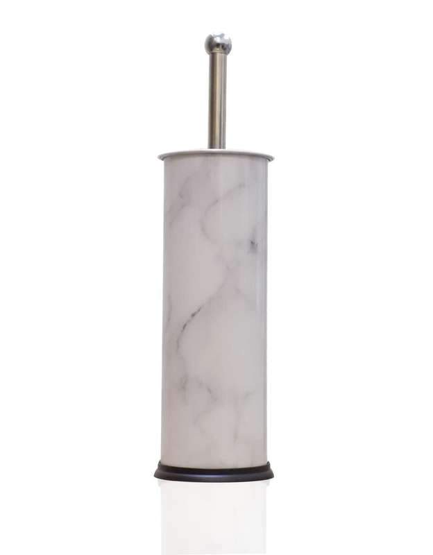 Toilet Brush Round Steel - Marble Design - White
