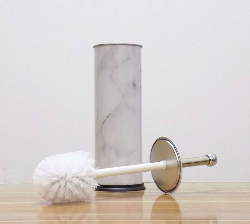 Toilet Brush Round Steel - Marble Design - White