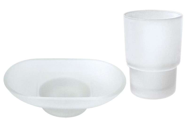 Toothbrush + Soap Dish Oval Glass Replacement - Frosted Combo