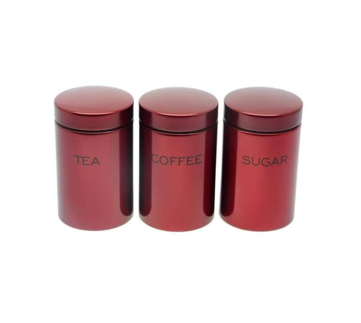 3 Piece Tea Coffee Sugar Canisters - Red