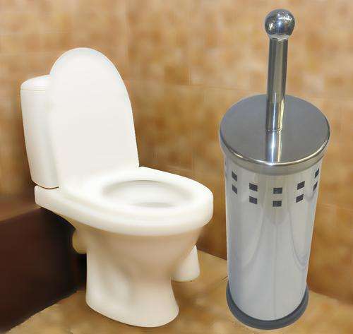 Round toilet brush chrome shine black base