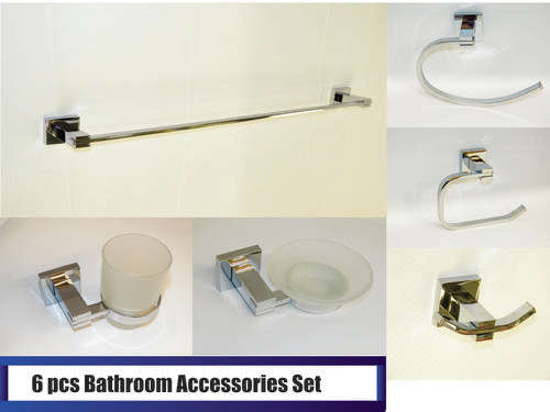 6 Piece Bathroom Set Square Stainless Steel