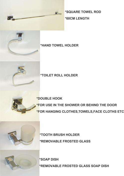 6 Piece Bathroom Set Square Stainless Steel