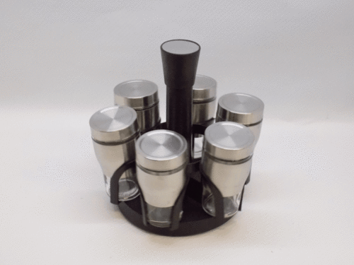 6 Piece Spice Bottles Set With Rotating Plastic Rack