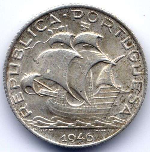 Portugal 2$50 1946 Silver 3.5 gm 650 fine silver uncirculated.