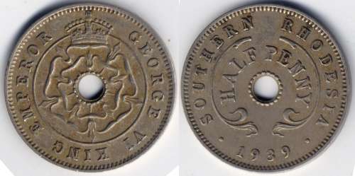 Southern Rhodesia, Shilling 1935, 3d 1932, 3d 1944, 1/2d 1934, 1938, 1939, 1942, 1954