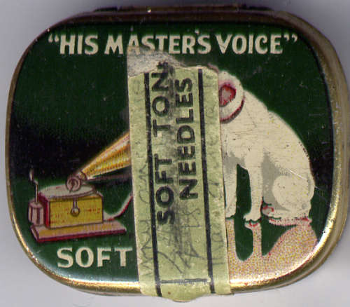 "His Master's Voice" Gramophone needles. One third of a tin of 'soft' needles.