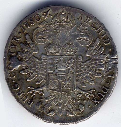 Maria Theresa Thaler, early restrke, brooch. A.H-G.S. on reverse. 28.3 gm. Karlsburg 1797-1803.