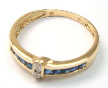 9CT SOLID YELLOW GOLD AND GENUINE SAPPHIRE AND DIAMOND RING