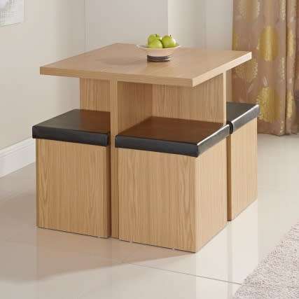 Stowaway Dining Set, with luxury black faux leather seat pads