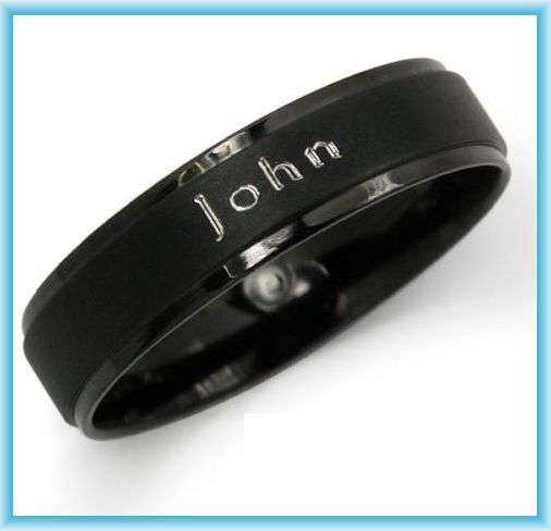MODERN BLACK TiTANiUM STEEL FREE CUSTOM NAME RiNG FASHION JEWELRY