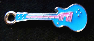 Enamel Charm Blue Guitar, 33mm x 11mm - Sold Individually