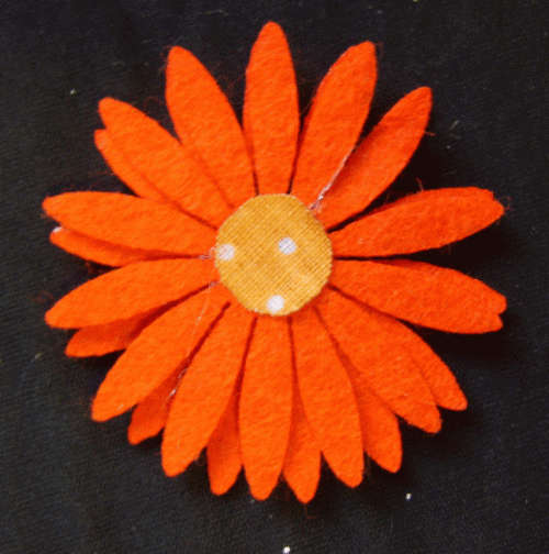 Felt Orange Flower Embellishment with adhesive disc , 50mm - Sold Individually.