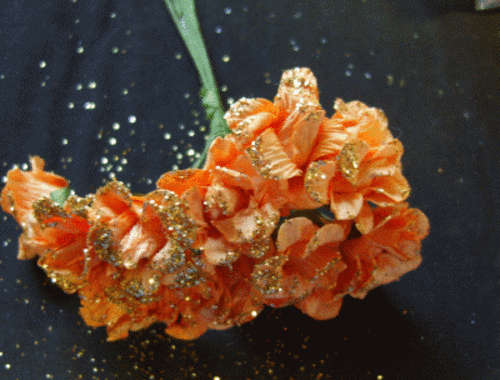 Orange Paper Roses with Glitter, per bunch of 12 - (+/- 25mm Bloom).