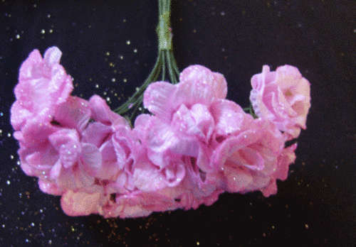 Pink Paper Roses with Glitter, per bunch of 12 - (+/- 25mm Bloom).