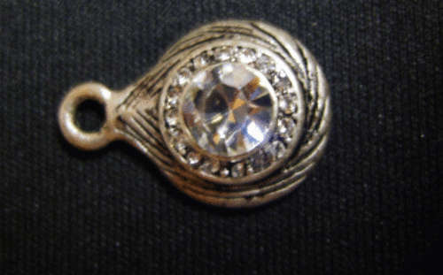 Silver Alloy Pendant with Clear Rhinestone, 20mm x 14mm - Sold Individually.