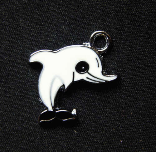 Sale!!  Enamel Charm White Dolphin, 27mm x 20mm - Sold Individually.