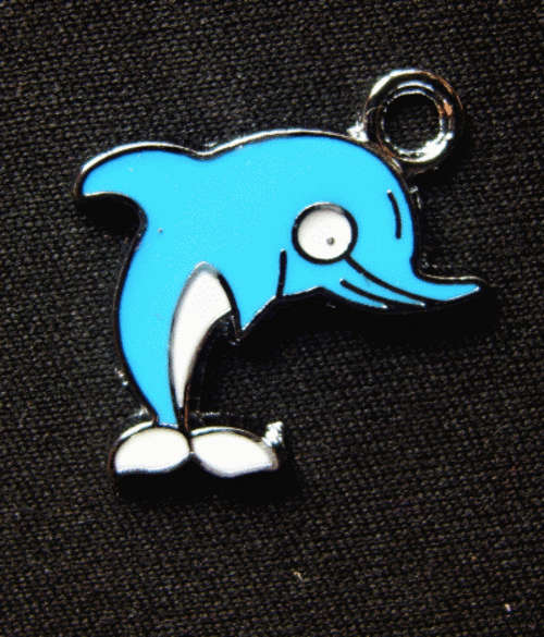Sale!!  Enamel Charm Blue Dolphin, 27mm x 20mm - Sold Individually.