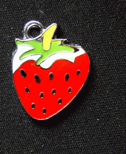 Enamel Charm Strawberry, 24mm x 20mm - Sold Individually.