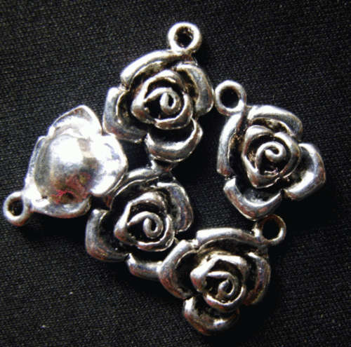 Christmas Sale!!  Nickle Rose Charm, 17mm x 12mm - Pack of 10.