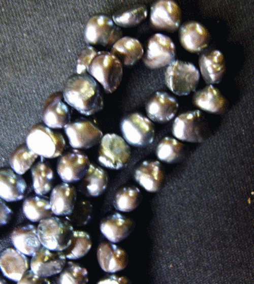 Dark Grey Flatback Pearls, Centre Drilled,+/- 8mm x 6mm - Per String ( +/- 60 Pearls)